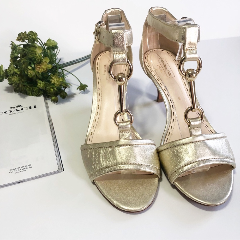 Coach Inez Gold T-Strap Soft Leather Buckle